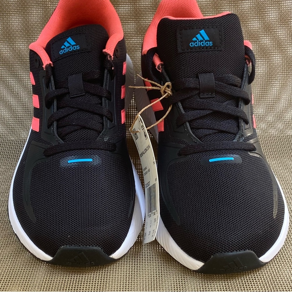 Adidas NWT Run-Falcon 2.0K Sz-3.5Y~(5Women) Striking Colors of Black/Coral/Aqua - Picture 10 of 16